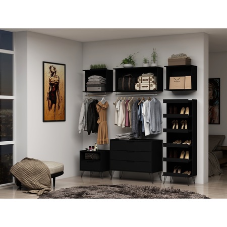 Manhattan Comfort Rockefeller 8- Piece Open Wardrobe, Black 149GMC2
